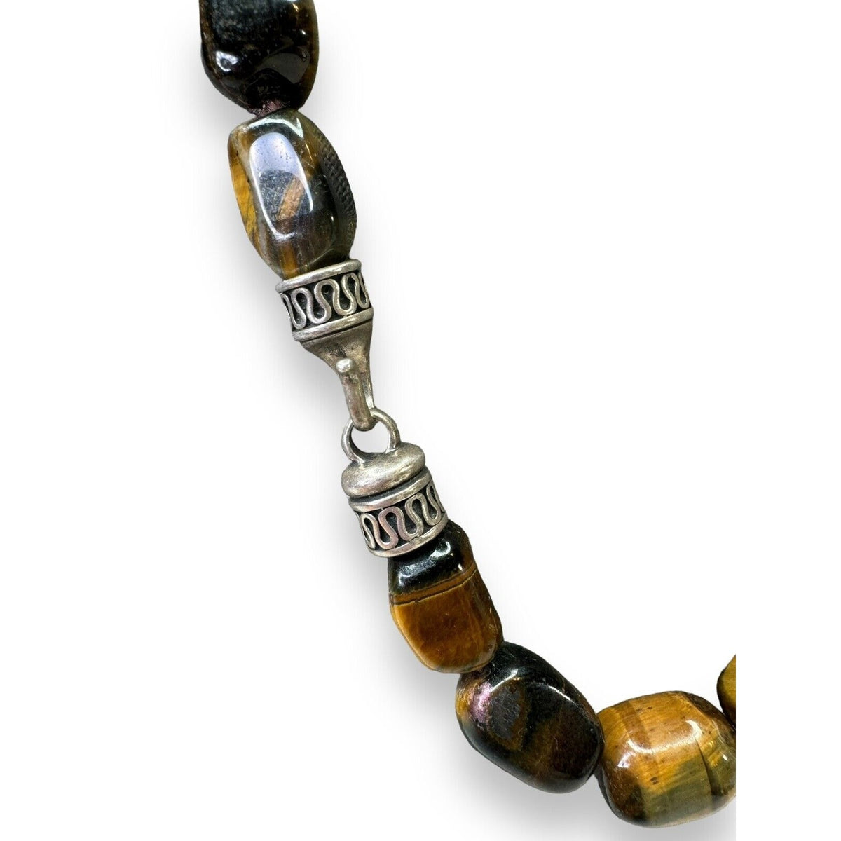 Sterling Silver 925 Tigers Eye Necklace Heavy Chunky 90s Vintage