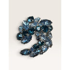 1950s Mid Century Blue Rhinestone UV Reactive Glow Swirl Brooch 1.96" Vintage