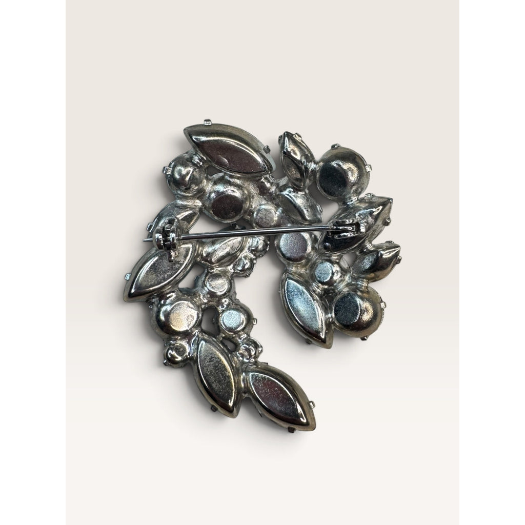 1950s Mid Century Blue Rhinestone UV Reactive Glow Swirl Brooch 1.96" Vintage