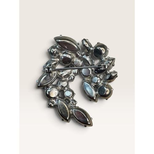 1950s Mid Century Blue Rhinestone UV Reactive Glow Swirl Brooch 1.96" Vintage