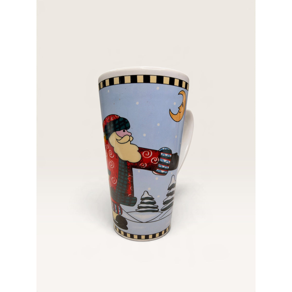 Christmas Skating Santa Tall Stoneware Latte Mug 6 Inch Vintag 1990s