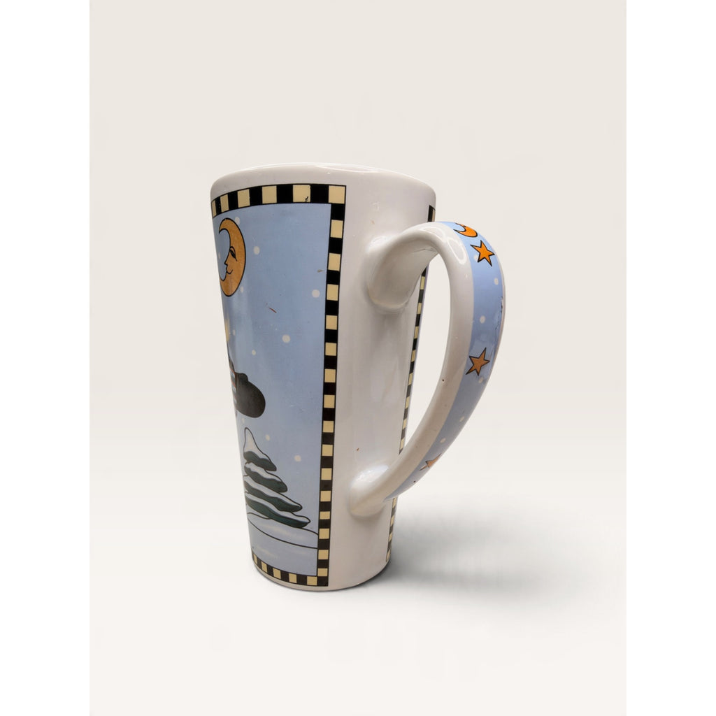 Christmas Skating Santa Tall Stoneware Latte Mug 6 Inch Vintag 1990s