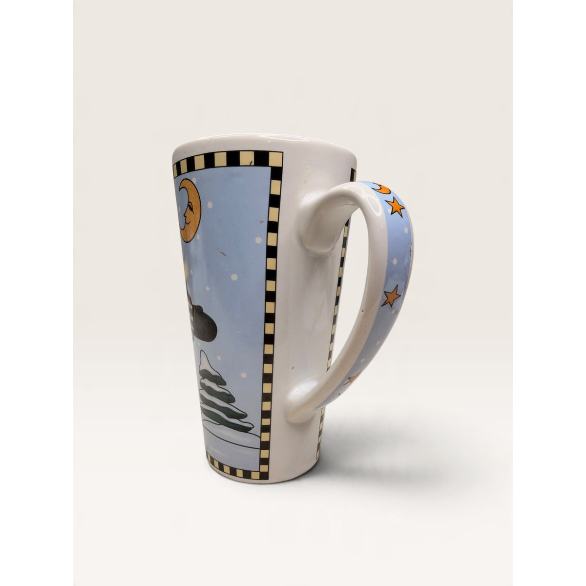 Christmas Skating Santa Tall Stoneware Latte Mug 6 Inch Vintag 1990s