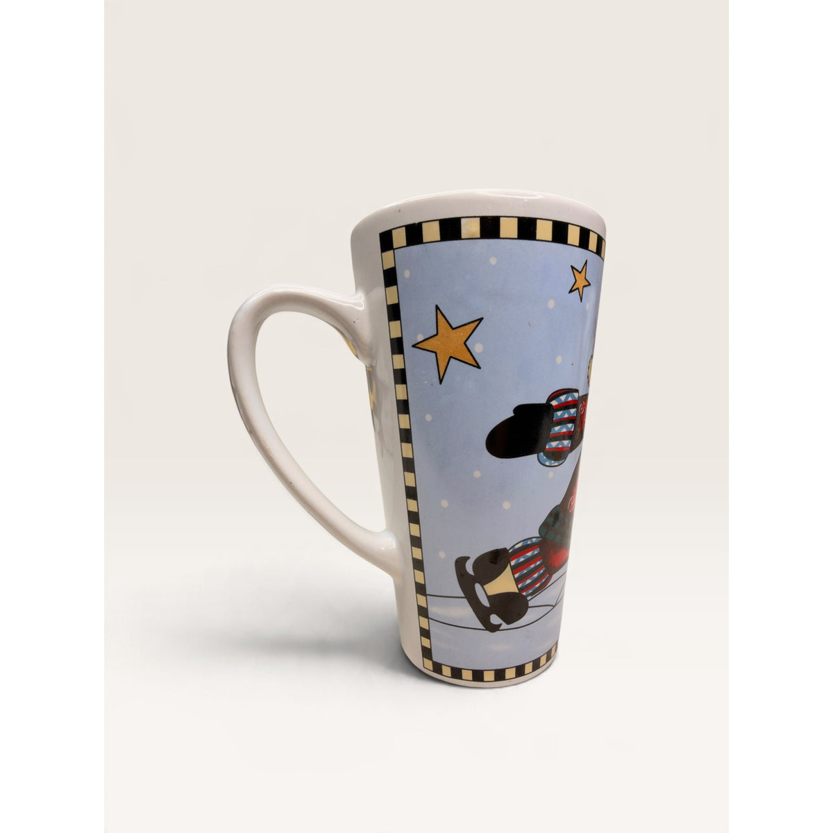 Christmas Skating Santa Tall Stoneware Latte Mug 6 Inch Vintag 1990s