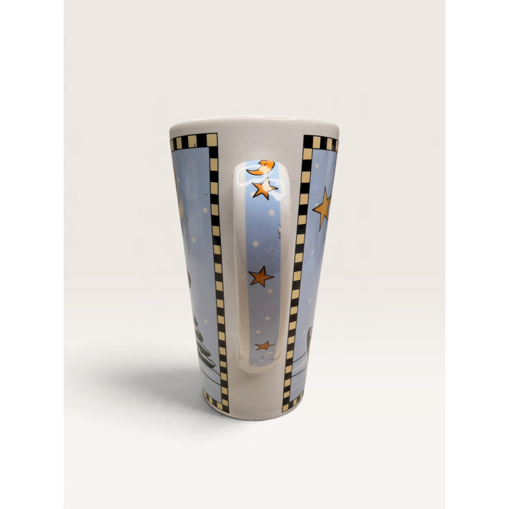 Christmas Skating Santa Tall Stoneware Latte Mug 6 Inch Vintag 1990s
