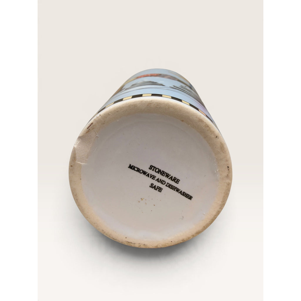 Christmas Skating Santa Tall Stoneware Latte Mug 6 Inch Vintag 1990s