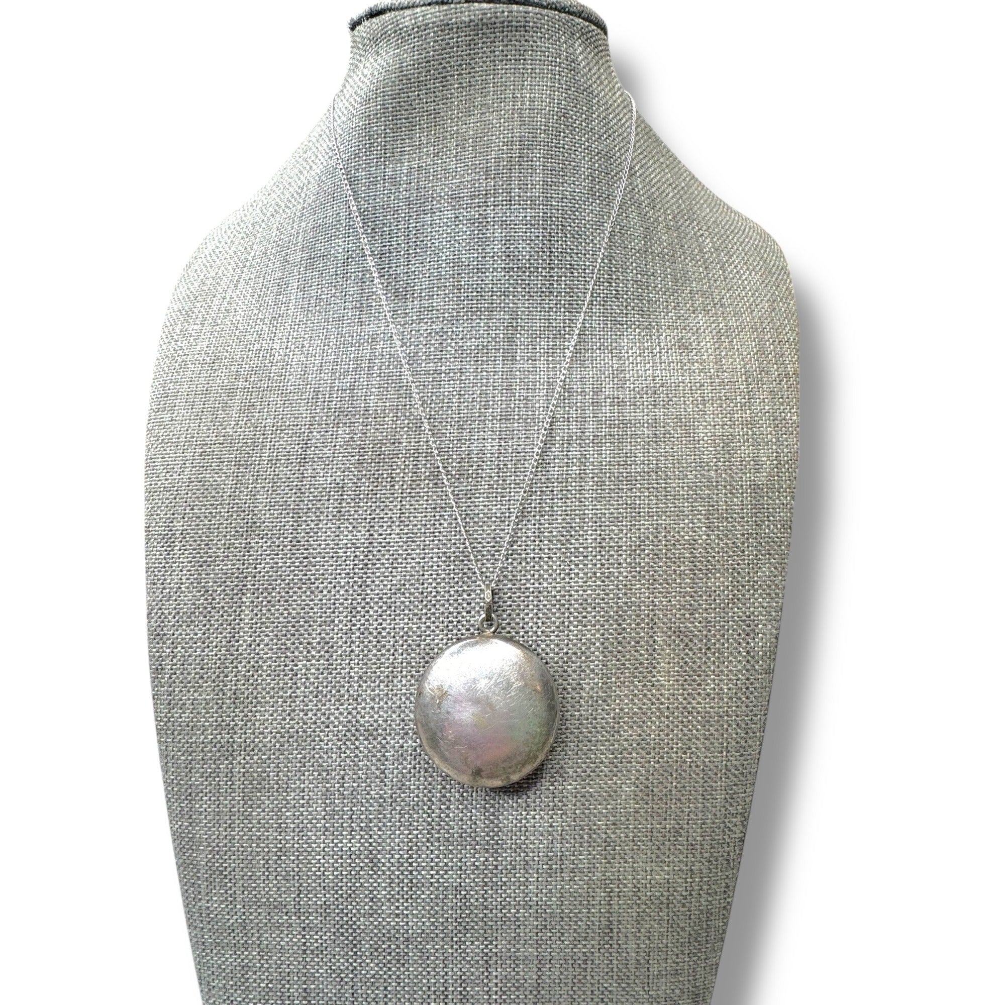 Antique Late 1800s Silver Religious Locket Pendant on Sterling Chain