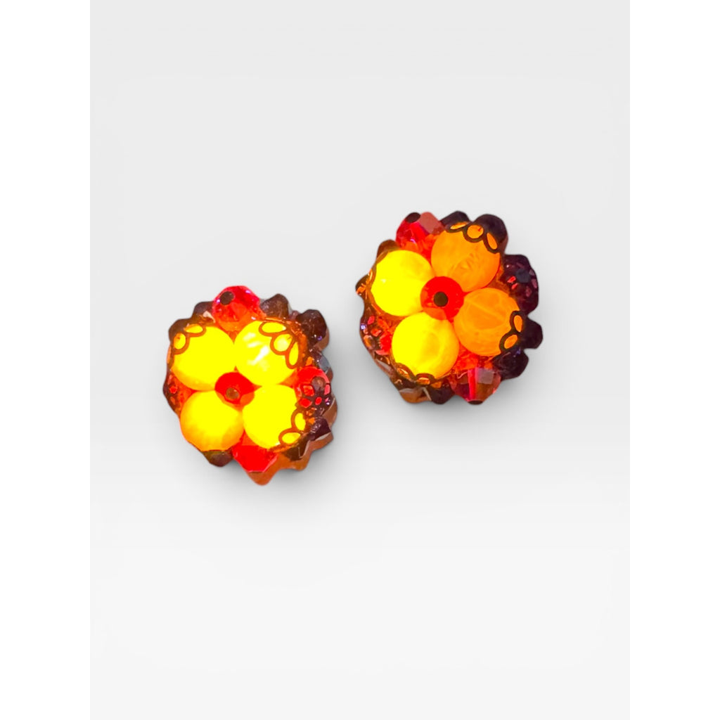 UV Reactive Orange Bead Cluster Clip On Earrings Black Red Vintage