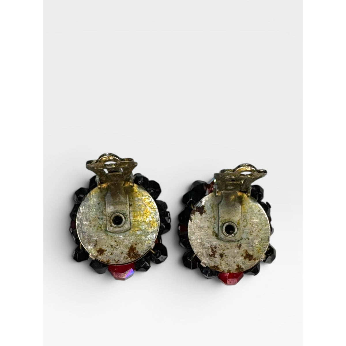 UV Reactive Orange Bead Cluster Clip On Earrings Black Red Vintage