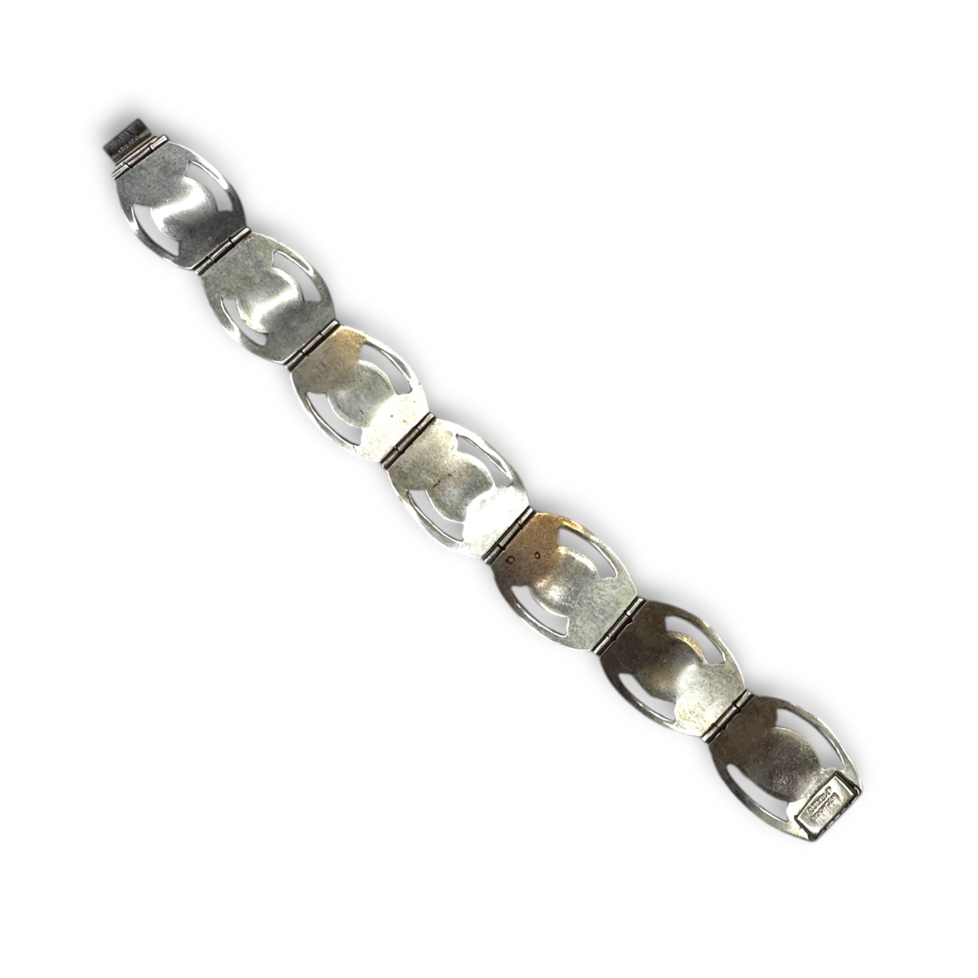 Vintage Mexico Alpaca Silver Gold Sheen Obsidian Panel Bracelet 7.25