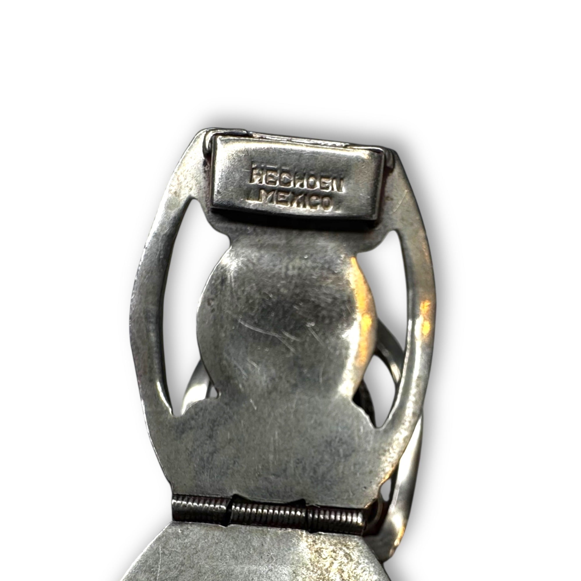 Vintage Mexico Alpaca Silver Gold Sheen Obsidian Panel Bracelet 7.25