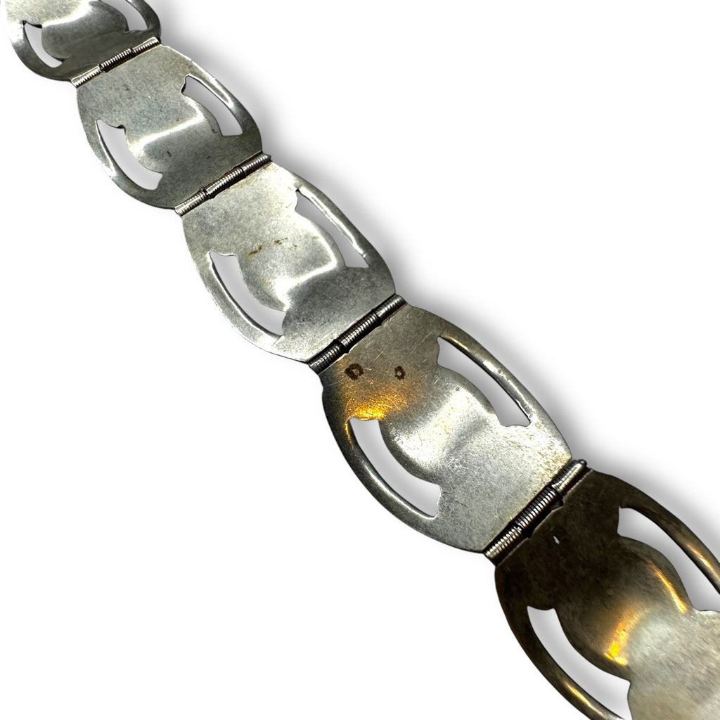 Vintage Mexico Alpaca Silver Gold Sheen Obsidian Panel Bracelet 7.25