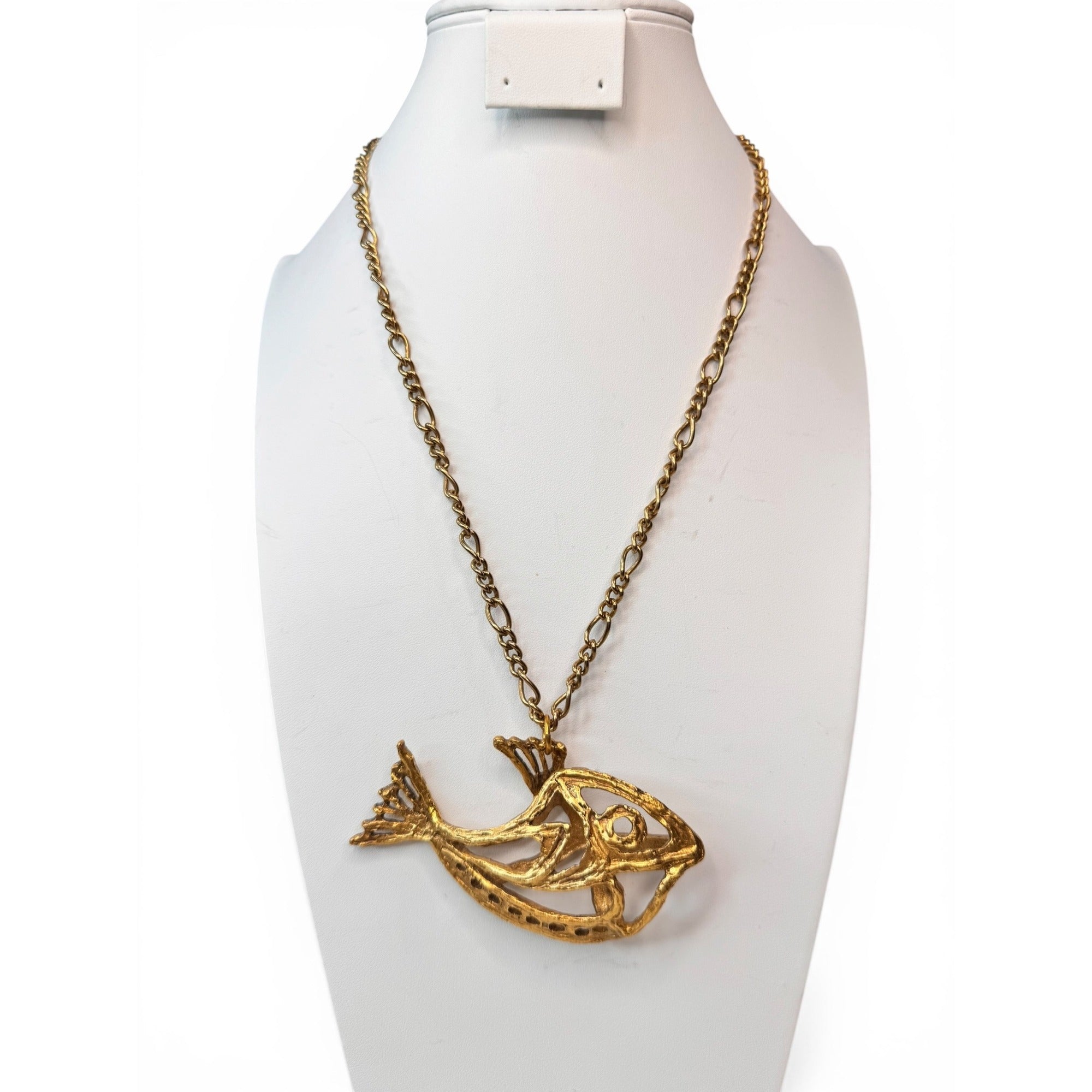 Alva Museum Replica Zavel Silber Fish Pendant Necklace Fold Over Clasp 1970s