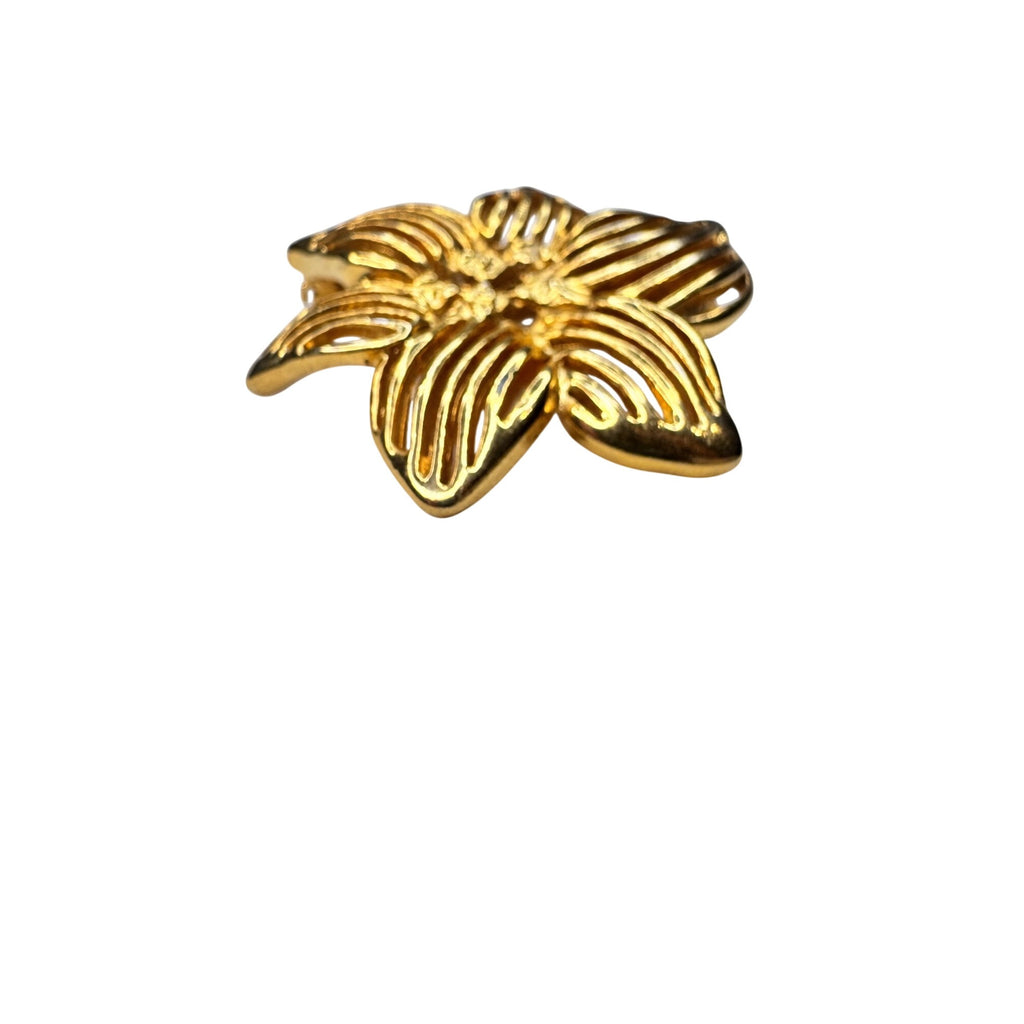 Unsigned Brooch Gold Tone Openwork Flower Floral 1980s Vintage