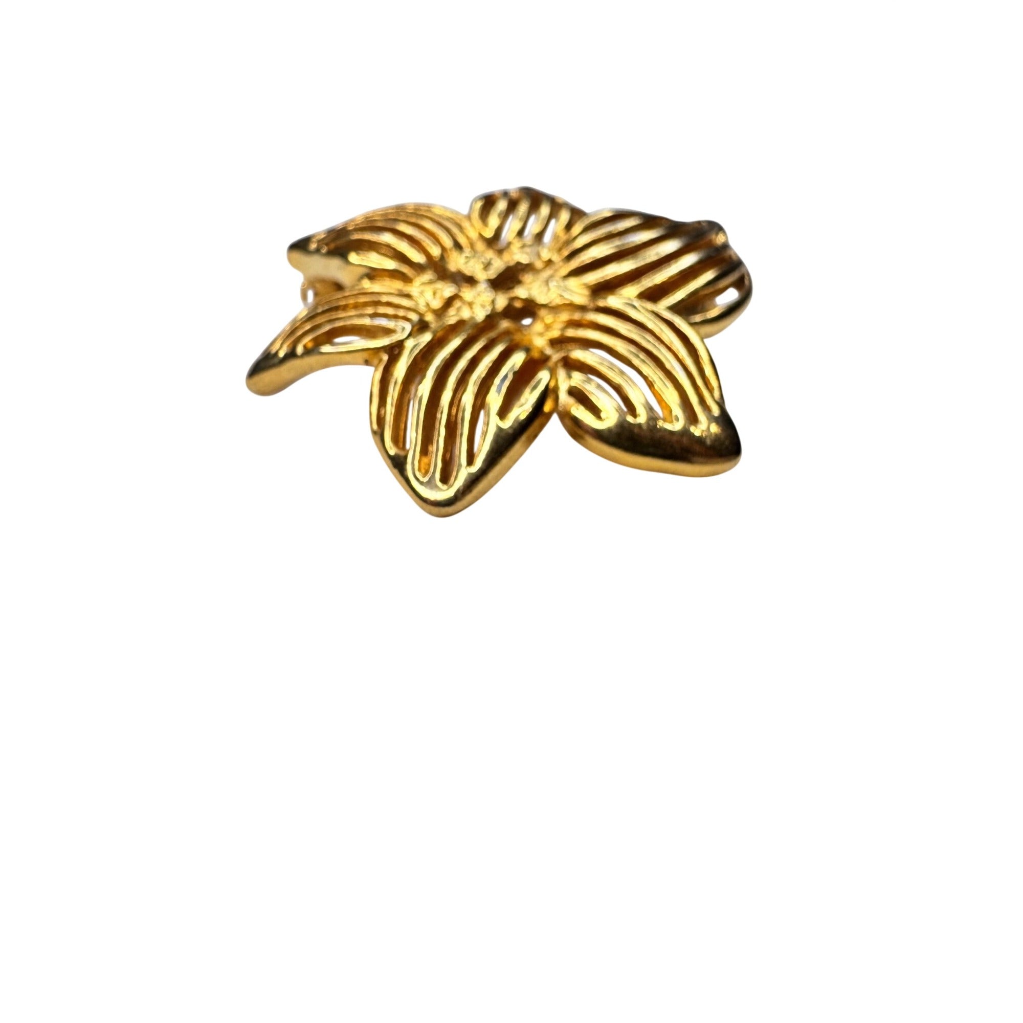 Unsigned Brooch Gold Tone Openwork Flower Floral 1980s Vintage