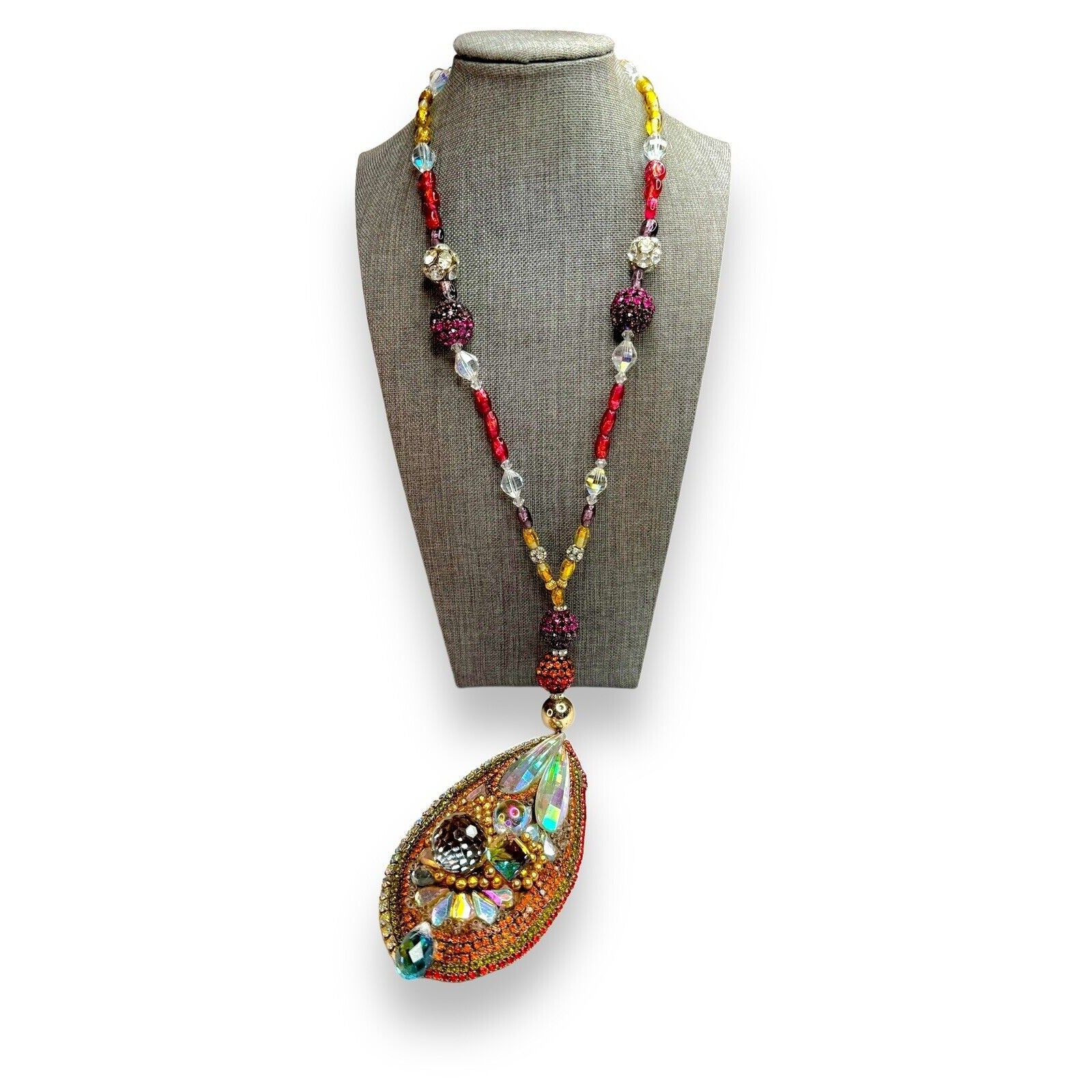 Vintage Wendy Gell Crystal Encrusted 1982 Signed Necklace 22" One of One