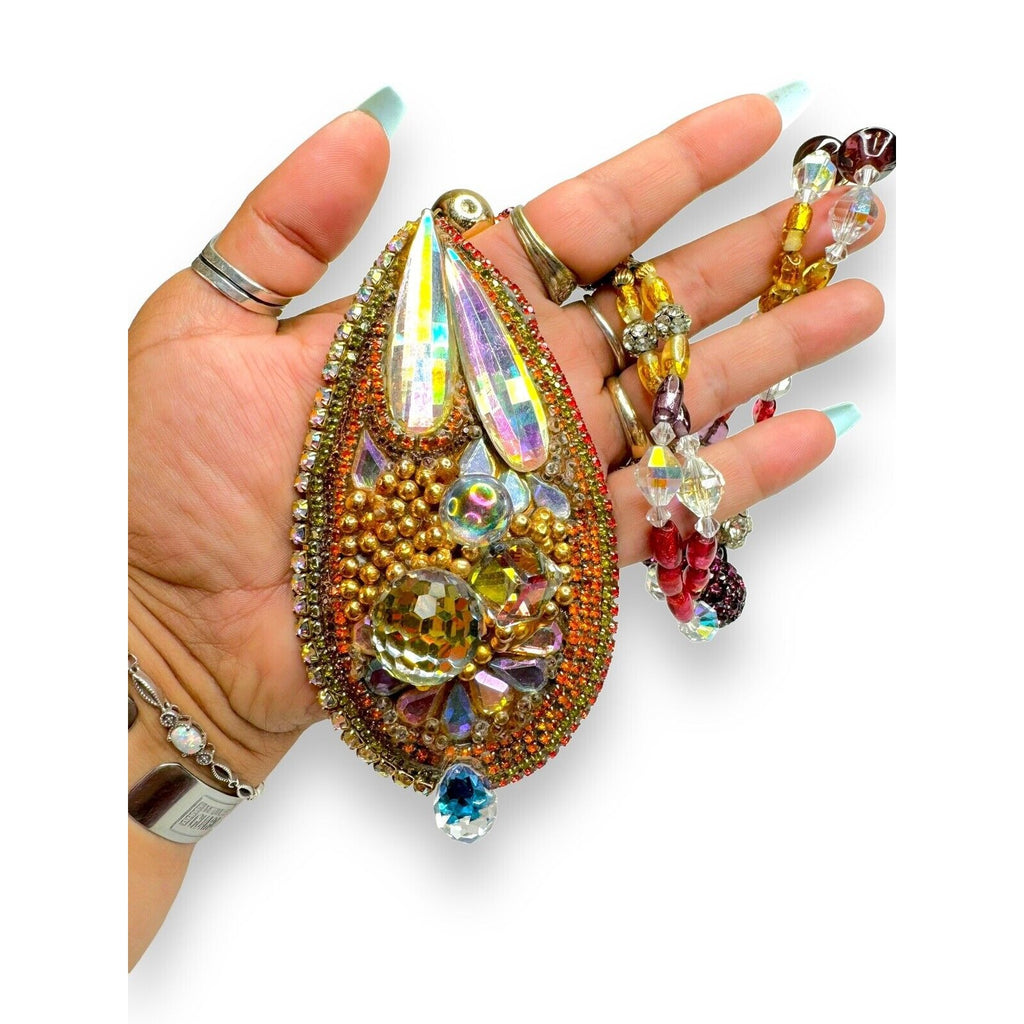 Vintage Wendy Gell Crystal Encrusted 1982 Signed Necklace 22" One of One