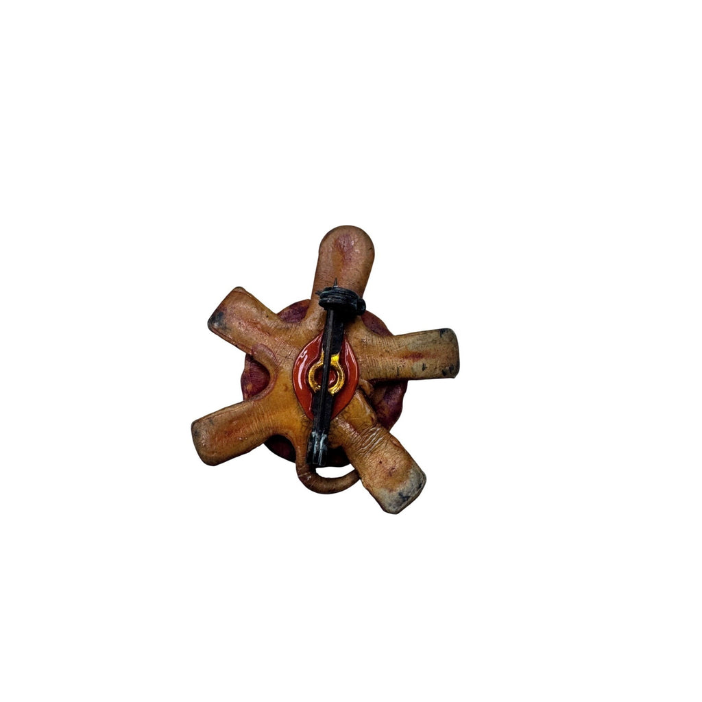 Vintage Unsigned Tooled Leather Boho Western Concho Turtle Brooch Brown 1.27”