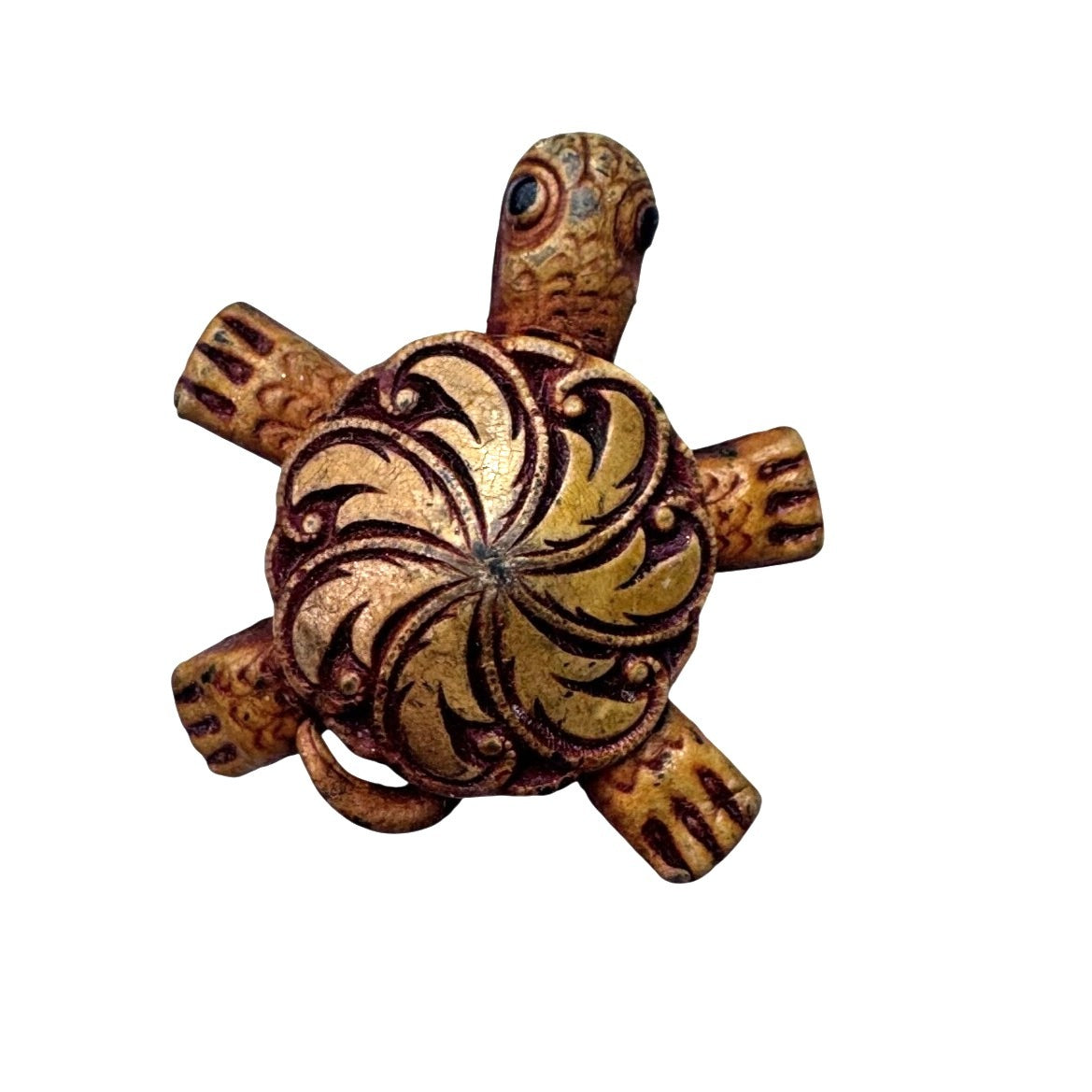 Vintage Unsigned Tooled Leather Boho Western Concho Turtle Brooch Brown 1.27”