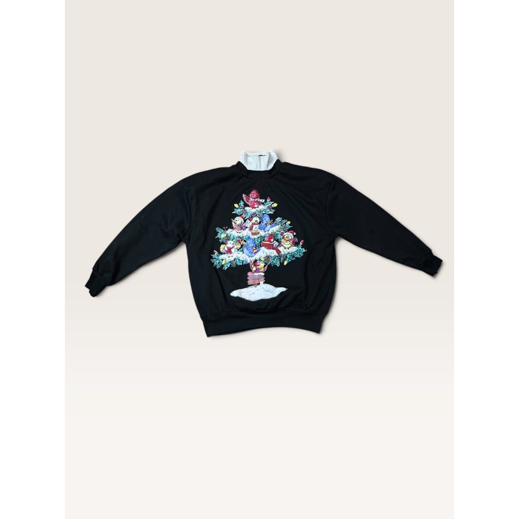 Nutcracker Womens Medium Christmas Tree Birds Black Sweatshirt Vintage 1990s
