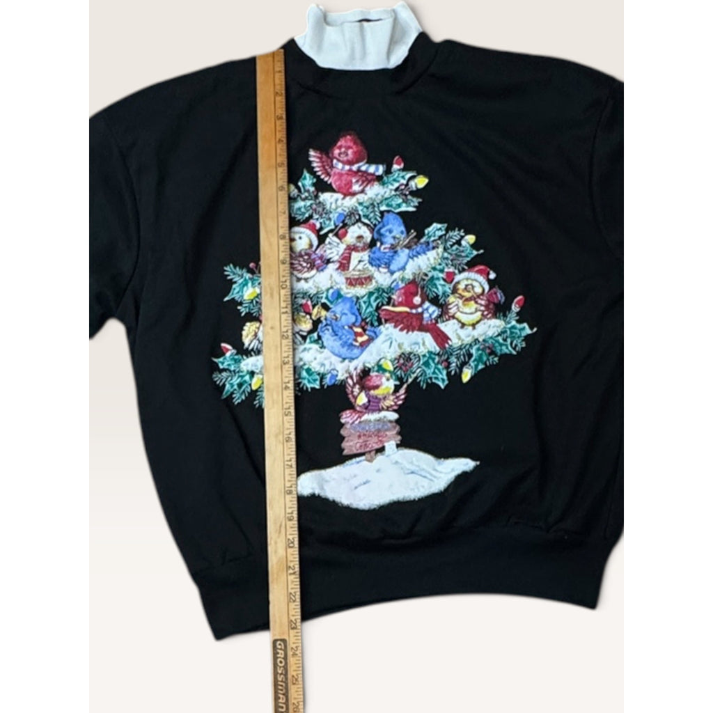 Nutcracker Womens Medium Christmas Tree Birds Black Sweatshirt Vintage 1990s
