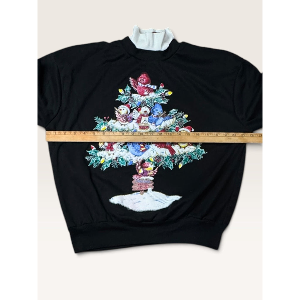 Nutcracker Womens Medium Christmas Tree Birds Black Sweatshirt Vintage 1990s