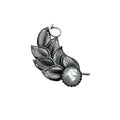 Vintage Unsigned Silver Tone Leaf Brooch Large Faux Pearl 2.91”