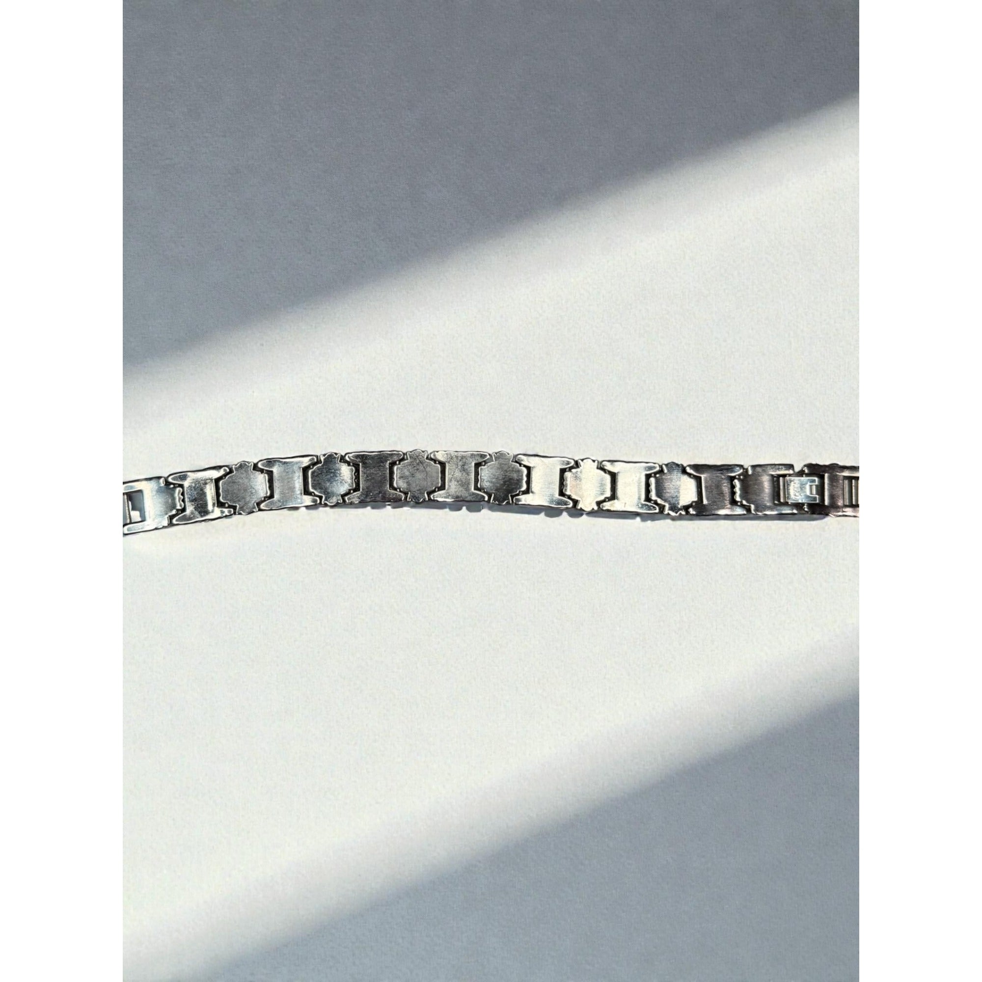 Silver Tone Link Bracelet Red Glass Gothic Scroll 2000s Vintage