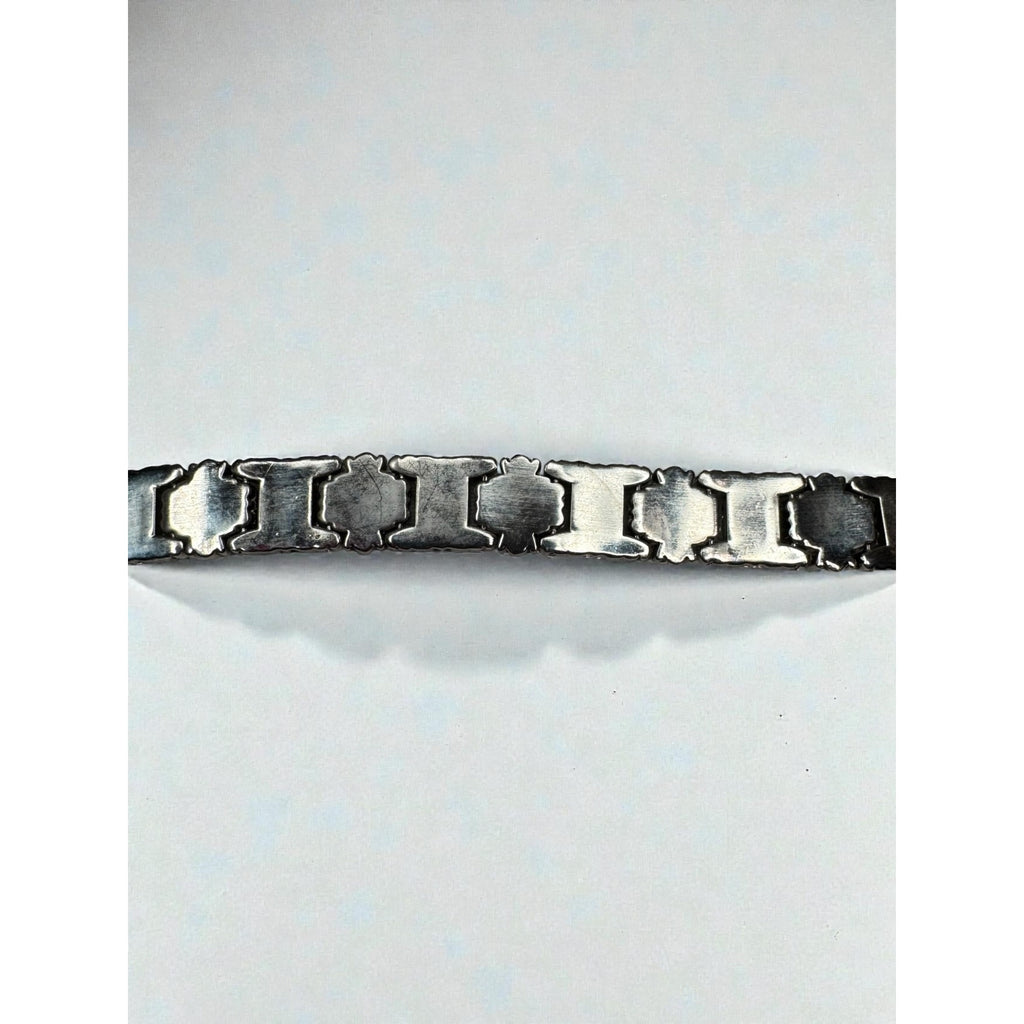 Silver Tone Link Bracelet Red Glass Gothic Scroll 2000s Vintage