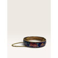Cobalt Blue Cloisonne Enamel Floral Butterfly Hinged Bangle Bracelet 6.75"