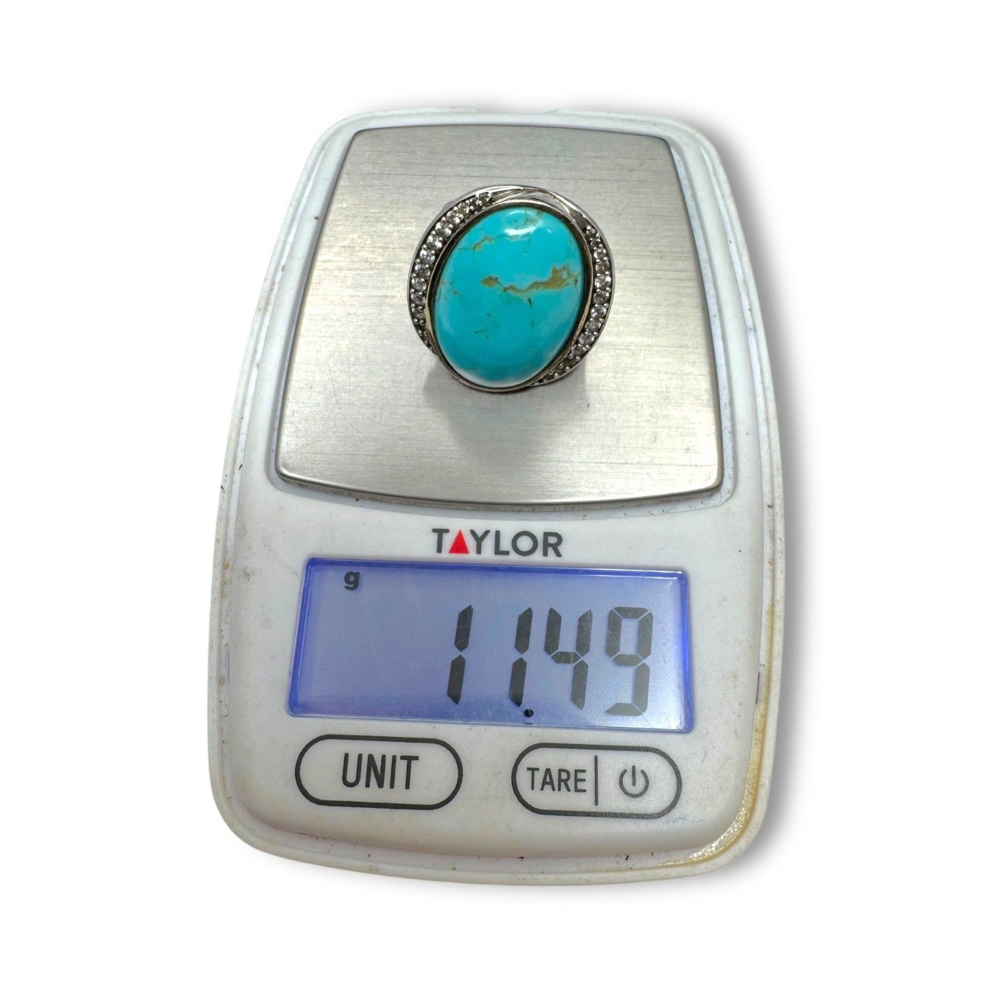 KRH Sterling Silver Oval Turquoise White Spinel Ring Size 7.5