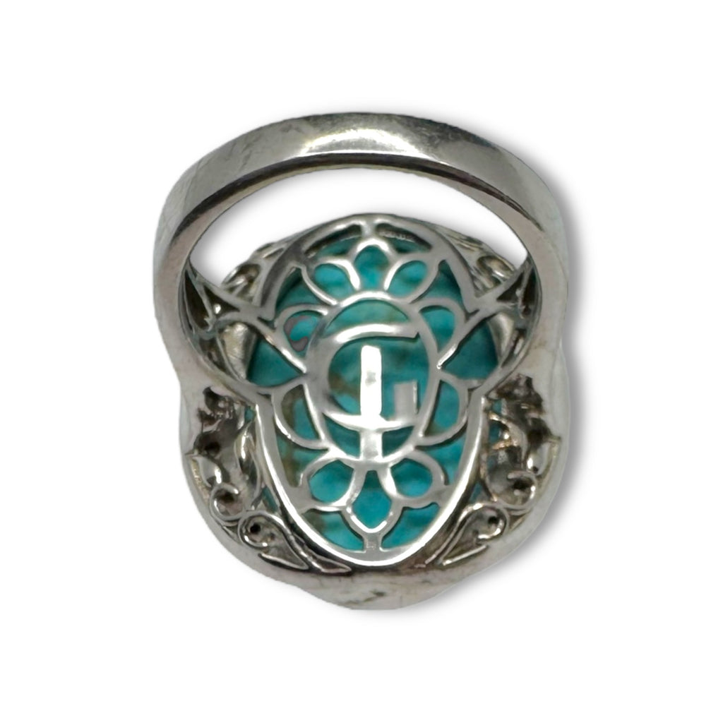 KRH Sterling Silver Oval Turquoise White Spinel Ring Size 7.5