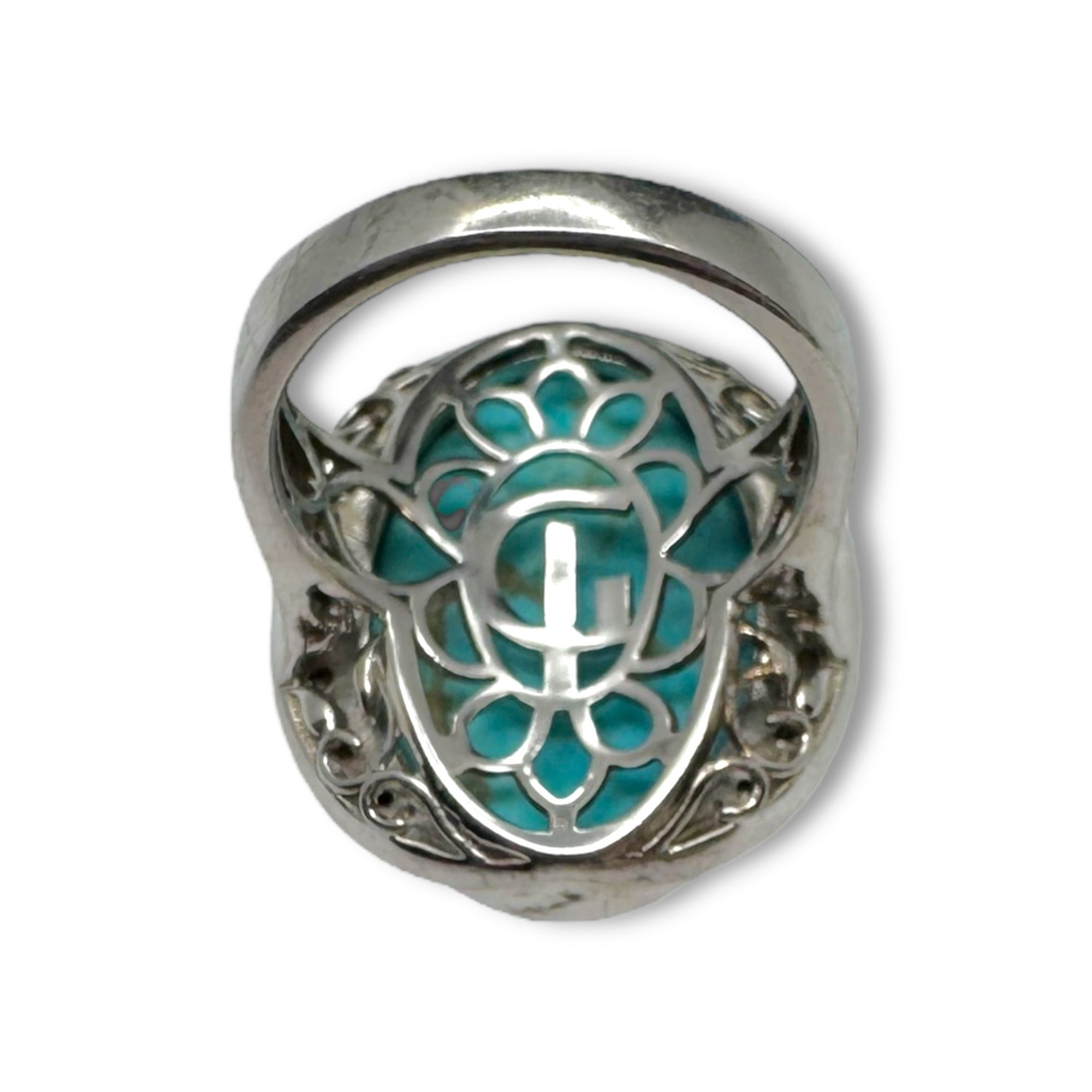KRH Sterling Silver Oval Turquoise White Spinel Ring Size 7.5