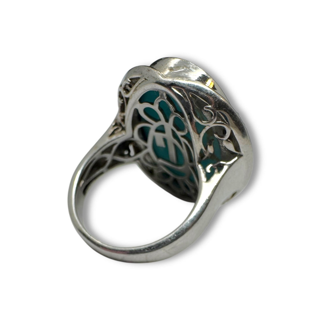 KRH Sterling Silver Oval Turquoise White Spinel Ring Size 7.5