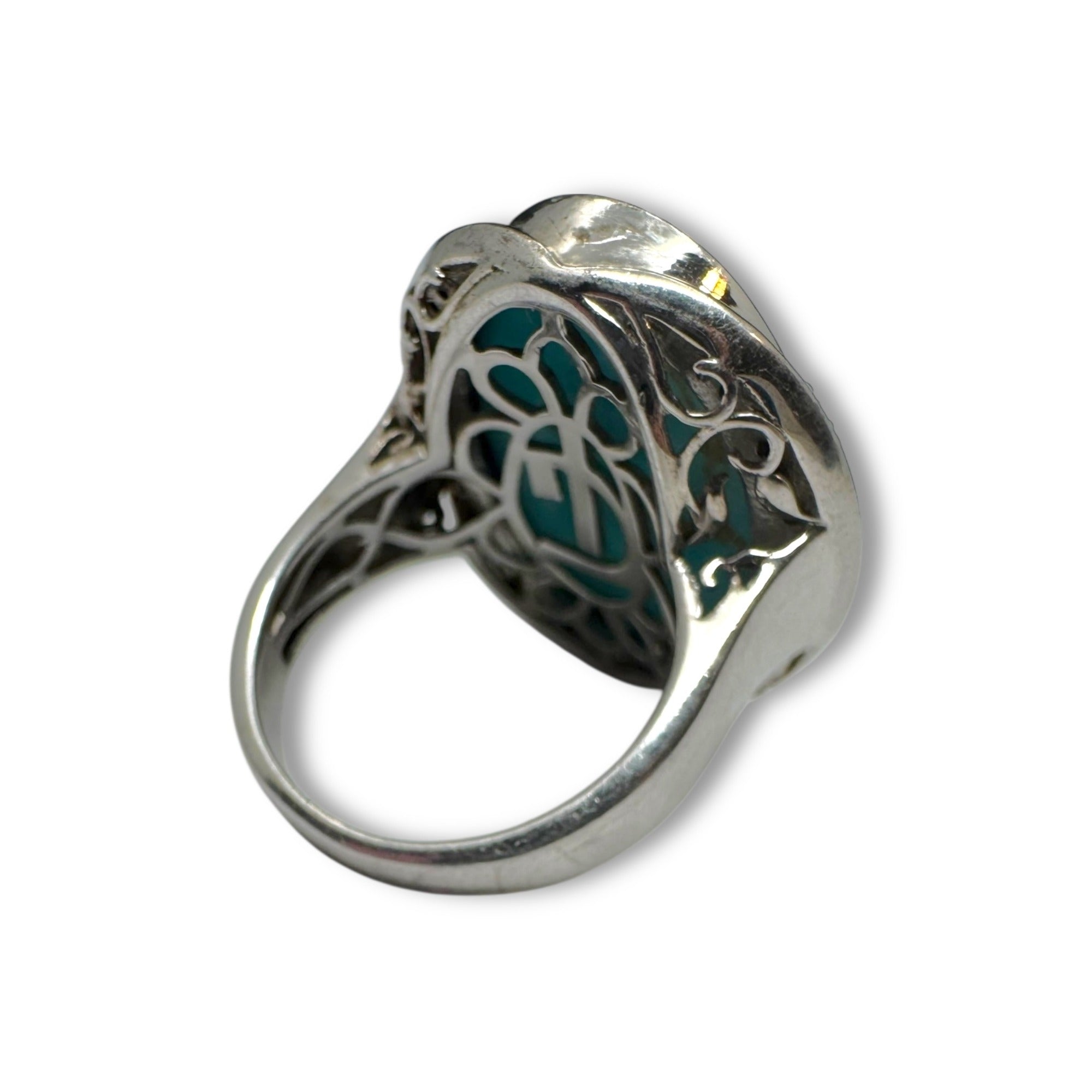 KRH Sterling Silver Oval Turquoise White Spinel Ring Size 7.5