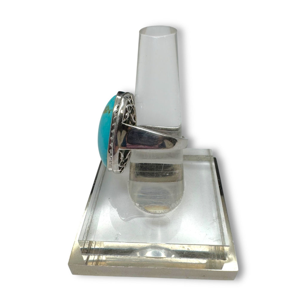 KRH Sterling Silver Oval Turquoise White Spinel Ring Size 7.5