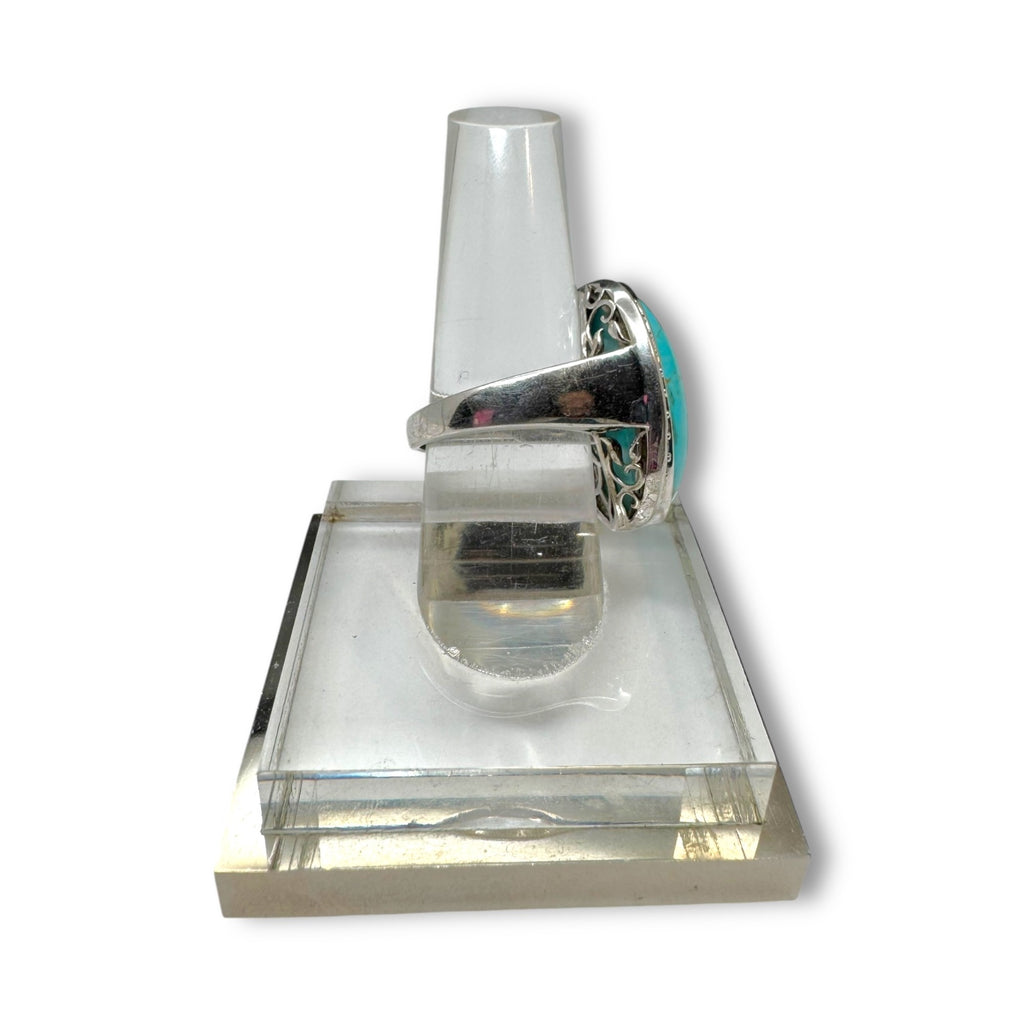 KRH Sterling Silver Oval Turquoise White Spinel Ring Size 7.5
