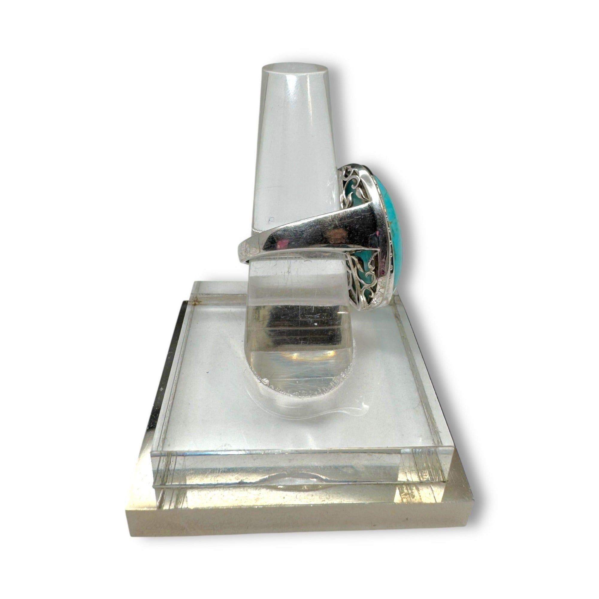 KRH Sterling Silver Oval Turquoise White Spinel Ring Size 7.5