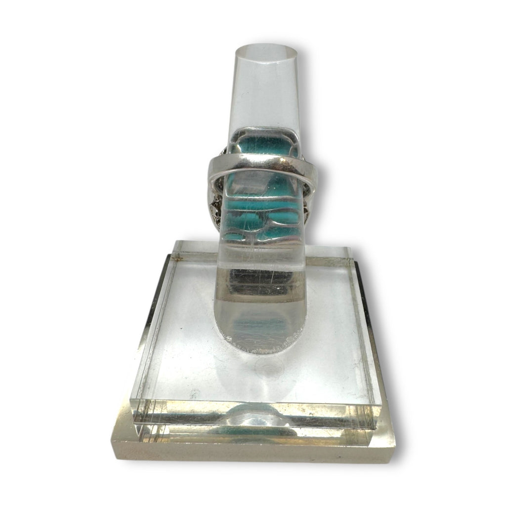 KRH Sterling Silver Oval Turquoise White Spinel Ring Size 7.5