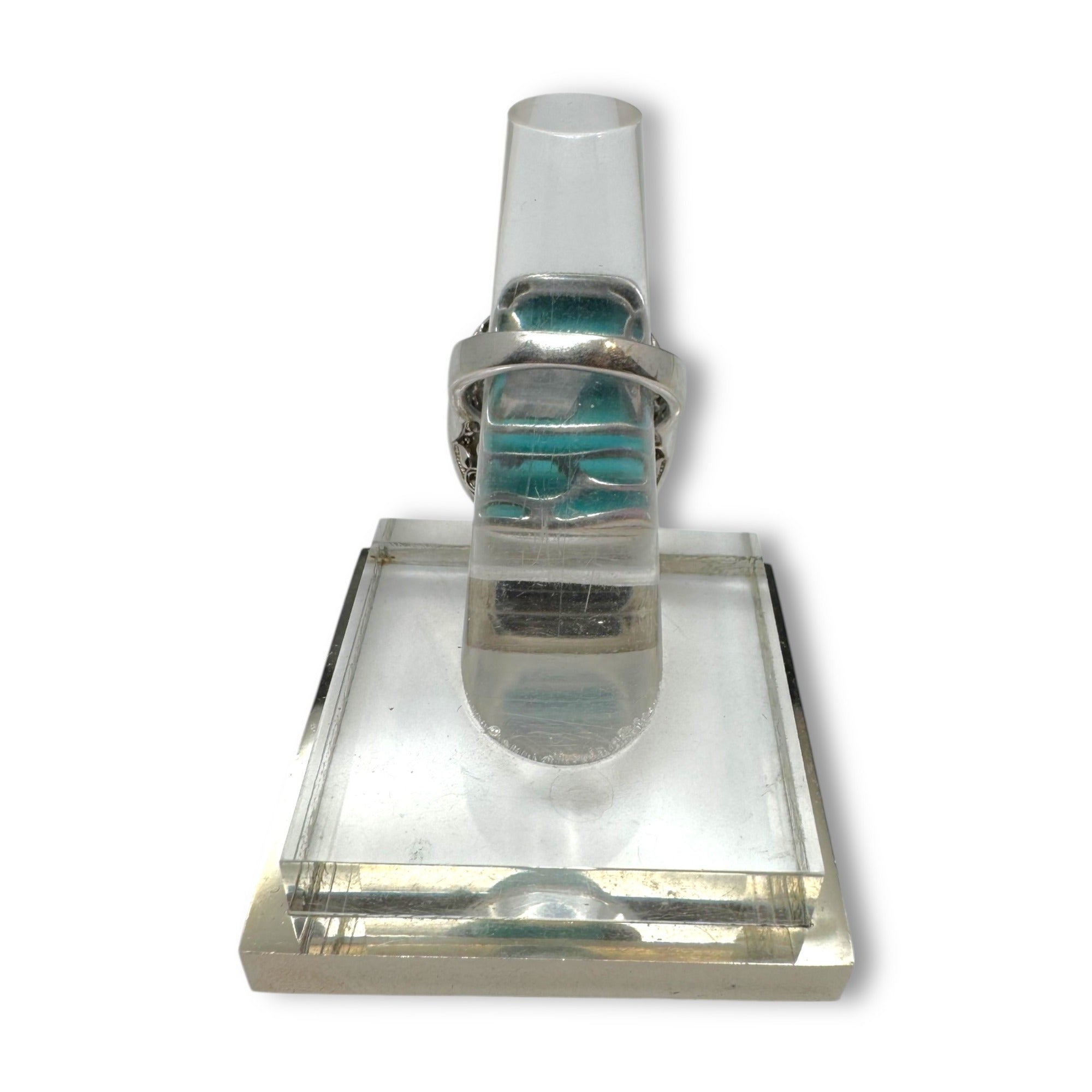KRH Sterling Silver Oval Turquoise White Spinel Ring Size 7.5