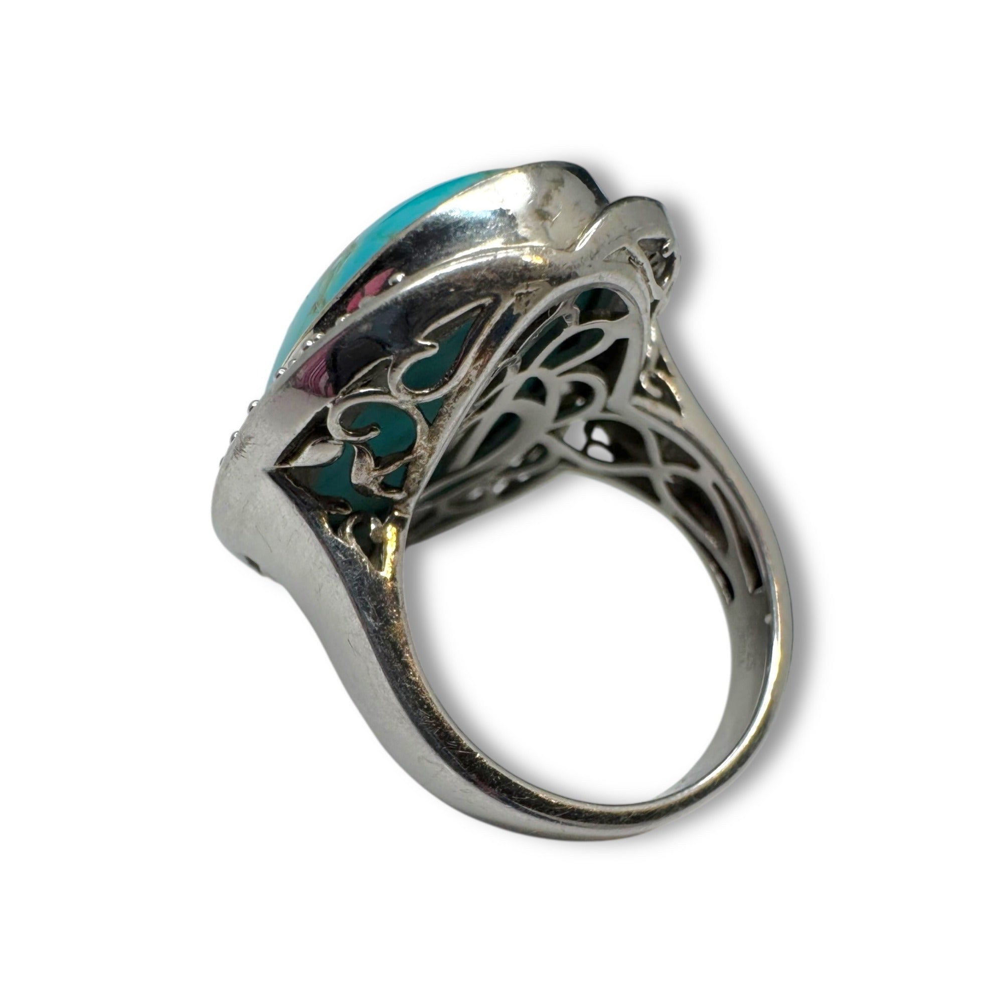 KRH Sterling Silver Oval Turquoise White Spinel Ring Size 7.5