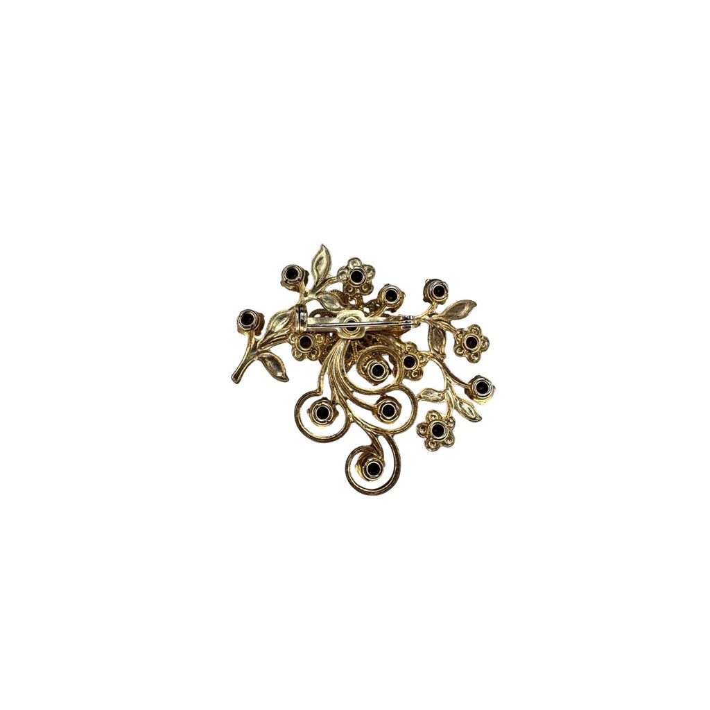 Floral Spray Brooch AB Crystal Gold Tone Filigree Unsigned Vintage