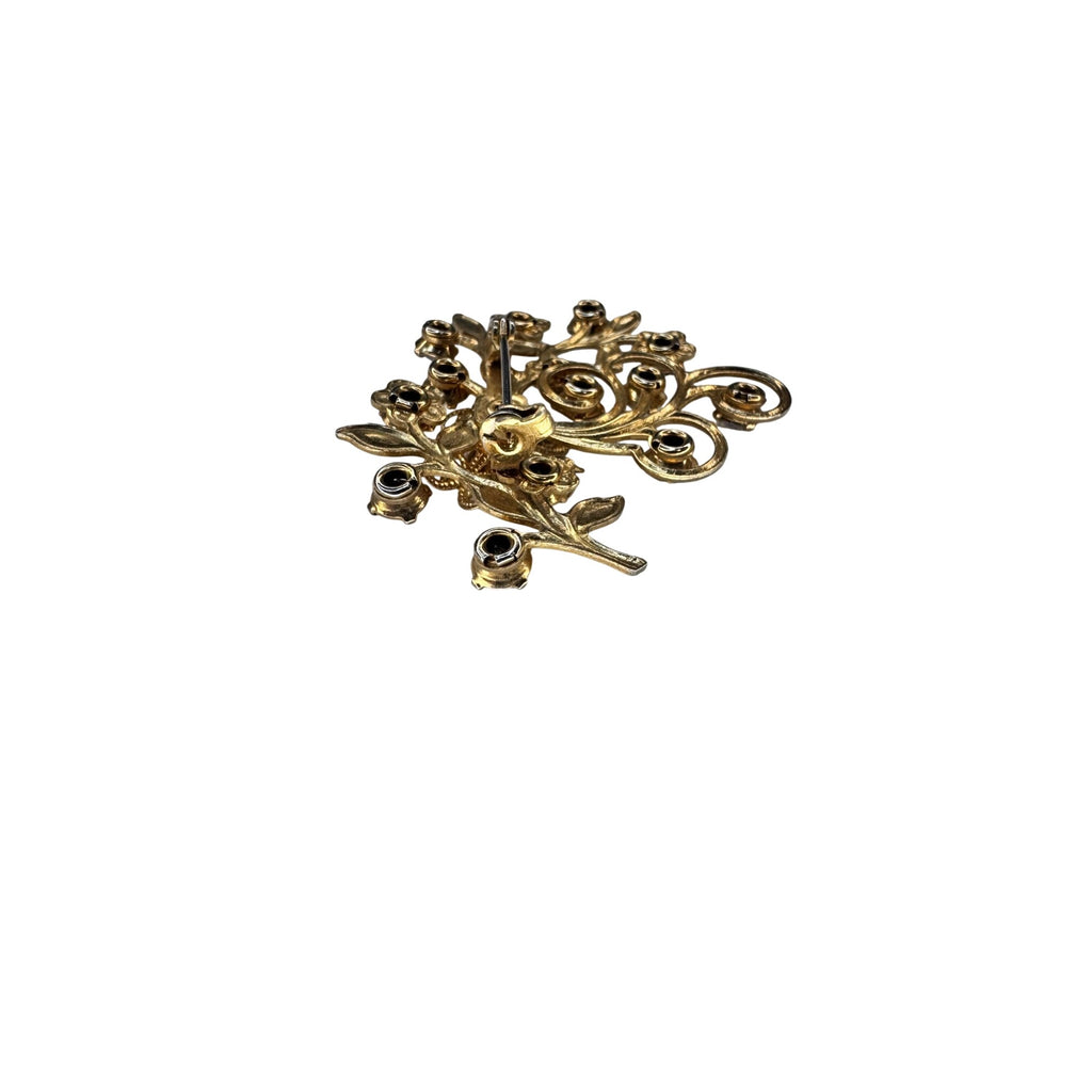 Floral Spray Brooch AB Crystal Gold Tone Filigree Unsigned Vintage