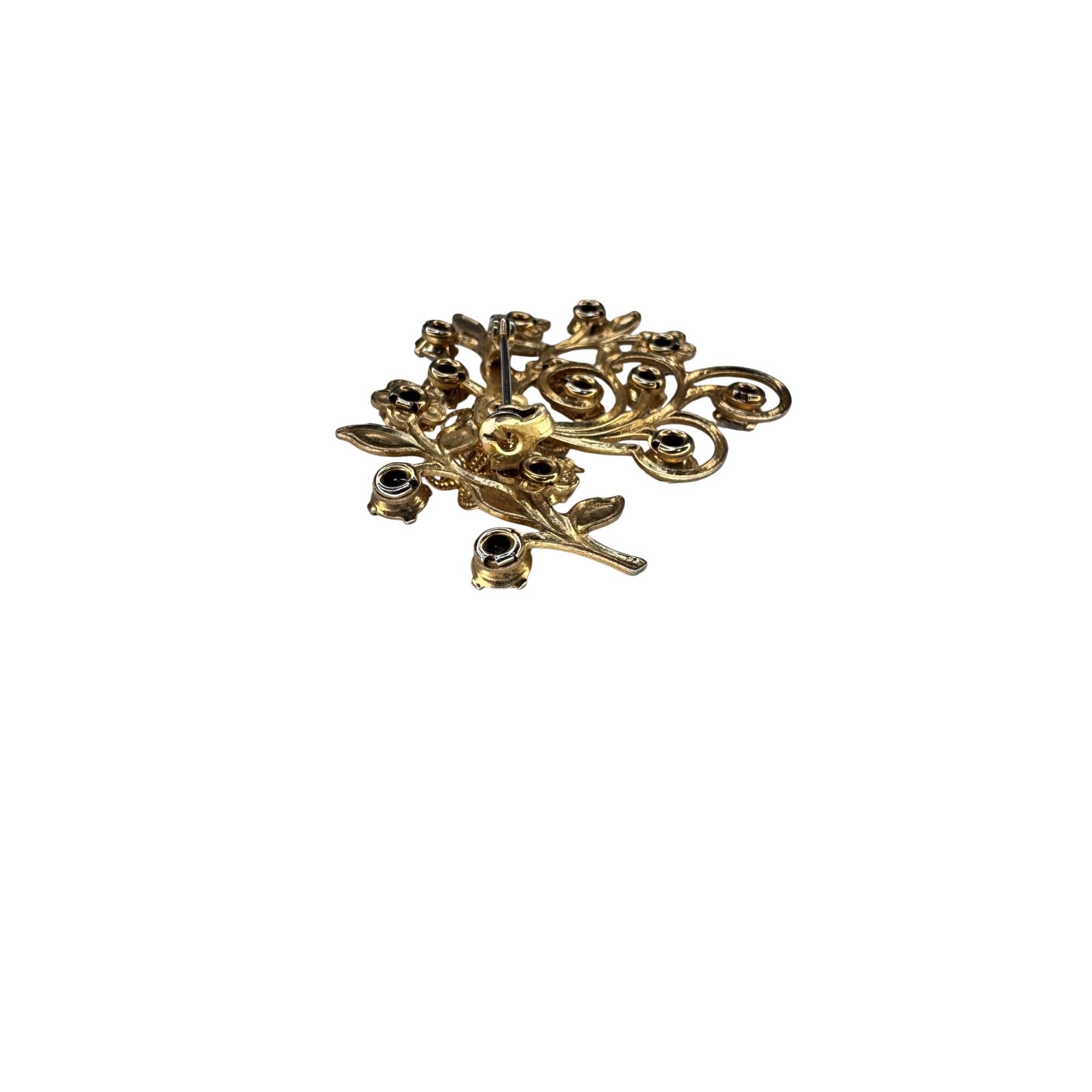 Floral Spray Brooch AB Crystal Gold Tone Filigree Unsigned Vintage