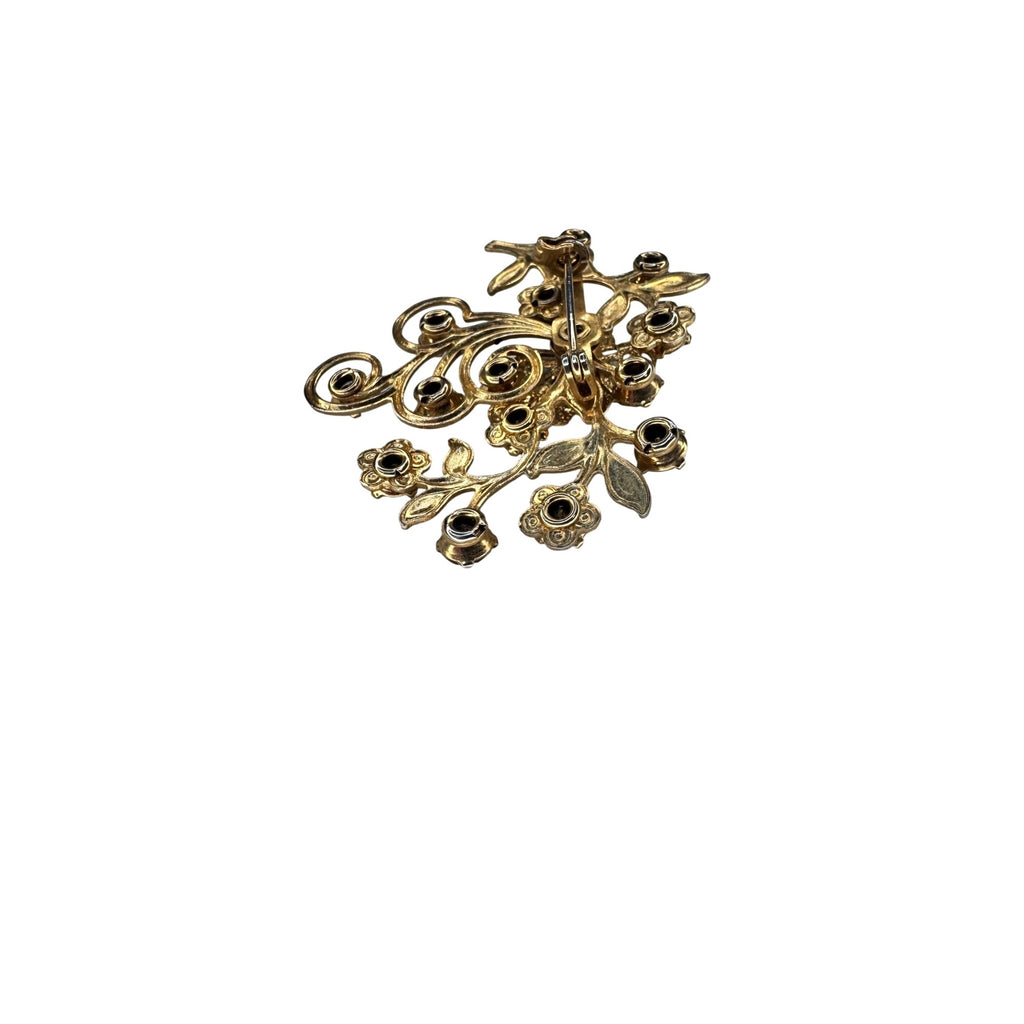 Floral Spray Brooch AB Crystal Gold Tone Filigree Unsigned Vintage