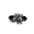 Paul Sargent 24KP Brooch With Green Clear Crystals Floral Design Vintage