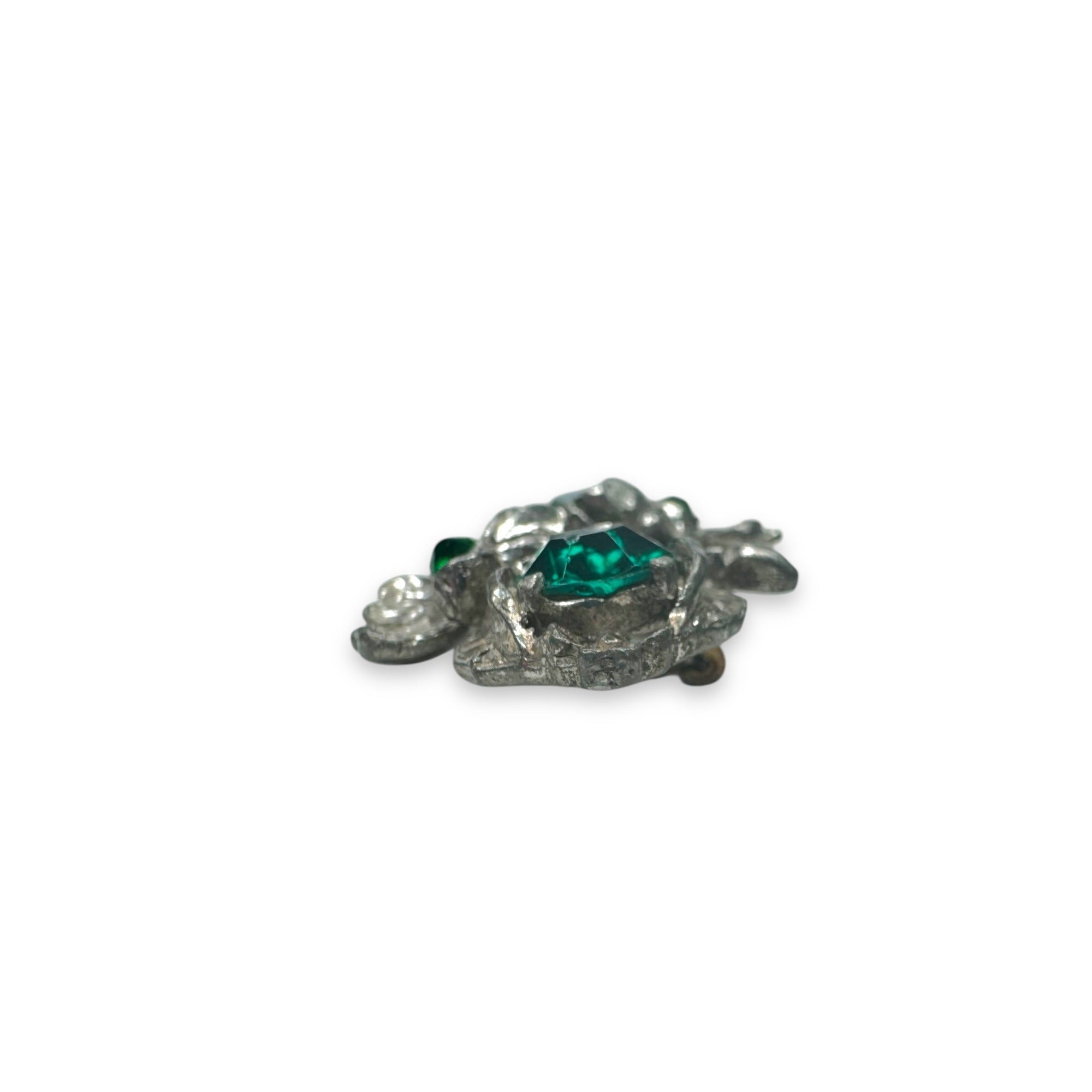 Paul Sargent 24KP Brooch With Green Clear Crystals Floral Design Vintage