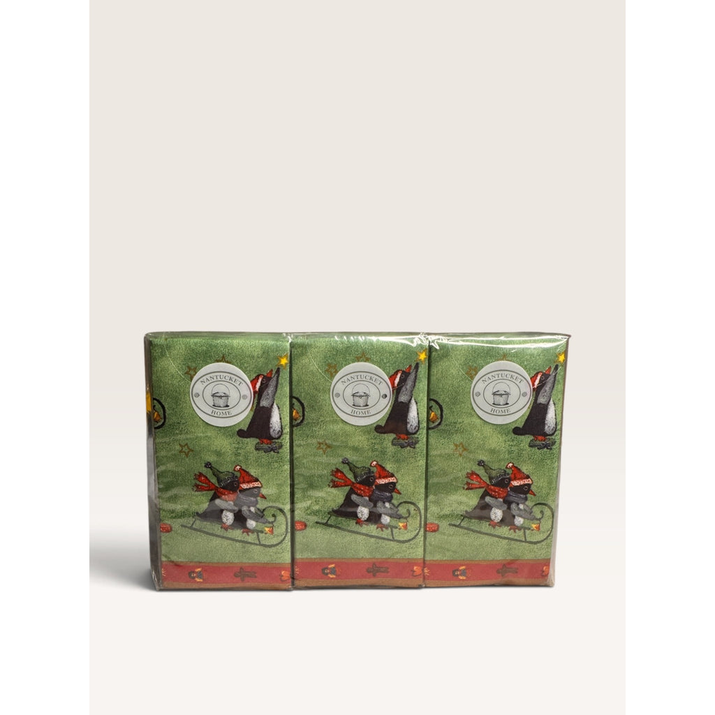 Nantucket Home Green Penguins Sledding Paper Tissues 6 Pack Set Vintage 90s