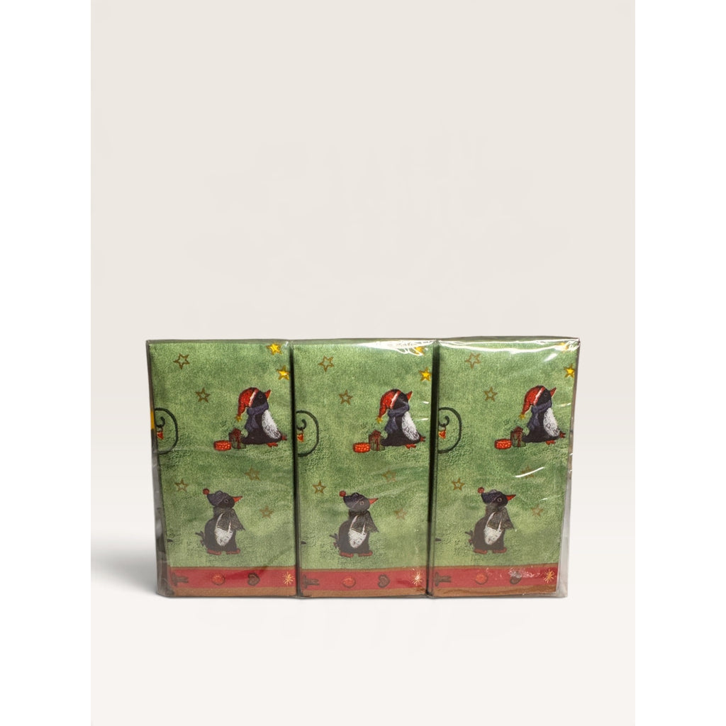 Nantucket Home Green Penguins Sledding Paper Tissues 6 Pack Set Vintage 90s