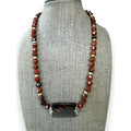 Vintage Red Jasper Bead Necklace Red Art Glass Sterling Silver 15"